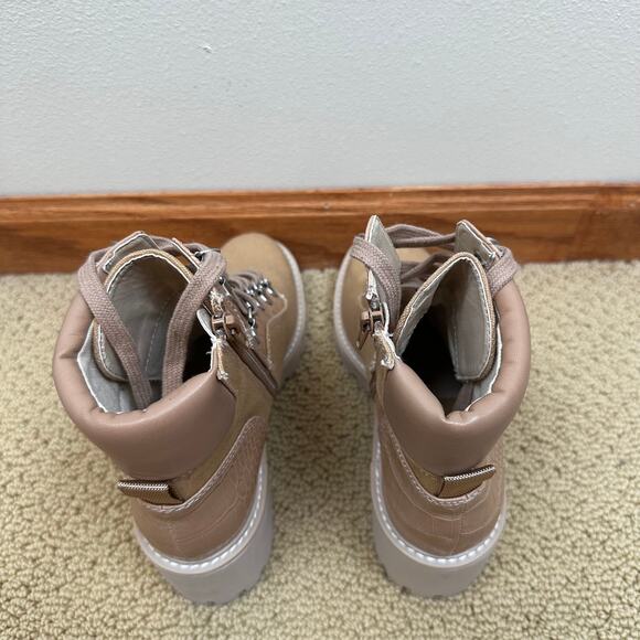 Dolce Vita Hammi Chunky Heel Platform Military Booties Cafe Multi Canvas Tan 7.5 - Picture 8 of 13